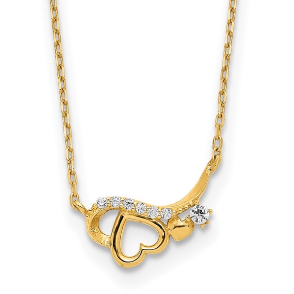 14k Gold Genuine Polished CZ Heart 15